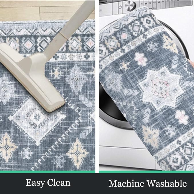 HEBE Boho Kitchen Rug Sets 3 Piece with Runner Non Slip Kitchen Rugs and Mats Washable Kitchen Mats for Floor Thick Kitchen Floor Mat Carpet Runner Rugs for Hallway Laundry Holiday Decor