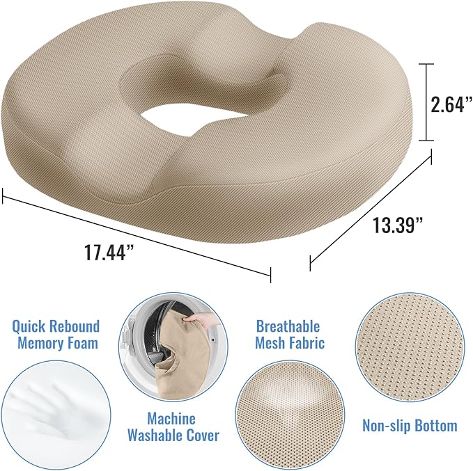 CloudBliss Donut Pillow Stadium Seat Cushion for Tailbone Pain Relief and Hemorrhoids, Memory Foam Seat Chair Cushion, Portable Seat Cushions for Bleachers, Car, Home & Office