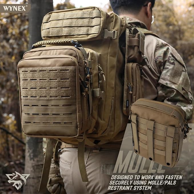 WYNEX Tactical Molle Admin Pouch, Utility EDC Pouch Organizer Modular Tool Pouch of Double Layer Design Medical EMT Attachment Bag Large Capacity with Elastic Webbing Insert Panel