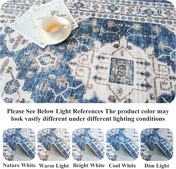 Hallway Washable Runner Rug - 2'6x14 Kitchen Rugs Entryway Rug Runner Vintage Soft Floor Mat Non Slip Indoor Farmhouse Carpet for Bathroom Living Room Bedroom (2'6''x14', Blue)