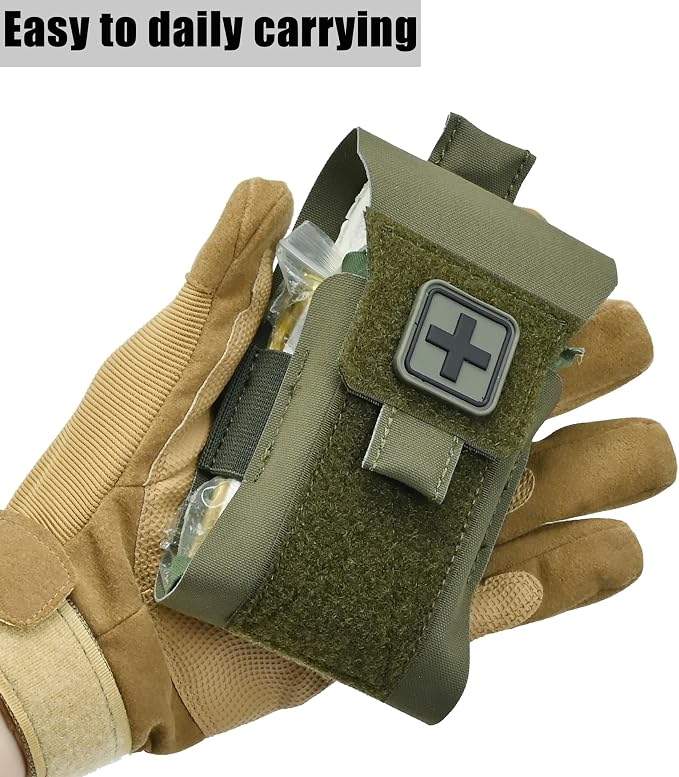 Mini IFAK Pouch, Compact Empty First Aid Organizer with Elastic Loops and Pull Tab, Portable EDC Micro Trauma Pouch for Pocket Backpack and Outdoor Carry