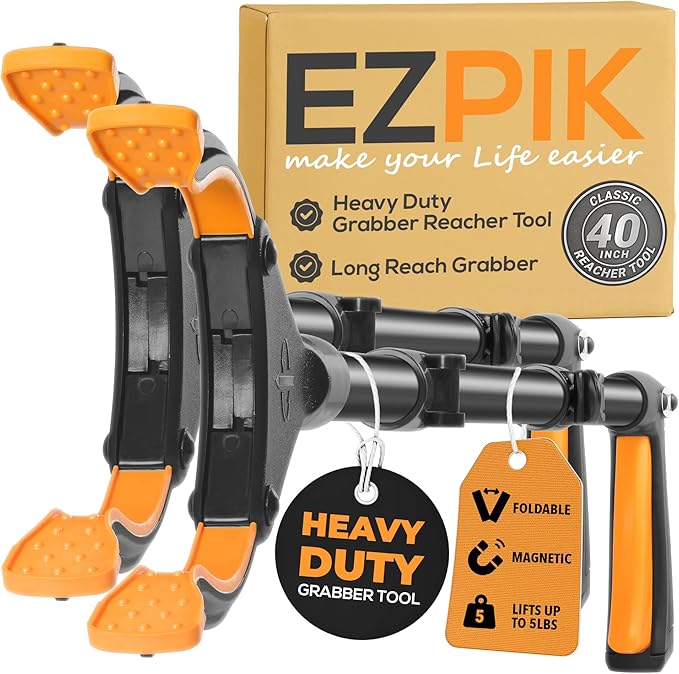 EZPIK Classic 40” Folding Grabber Reacher Tool with Dual Magnets, Heavy Duty Trash Picker Upper Grabber for Seniors & Disabled Users, Aluminum Pickup Tool for Everyday Reaching Aids (Black, 2 Pack)