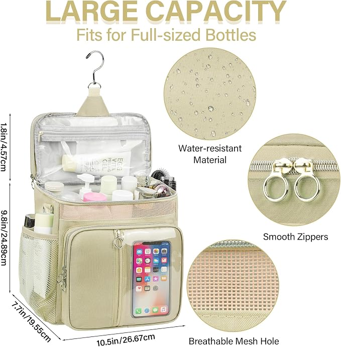 Portable Shower Caddy College Dorm Essentials, Large Toiletry Bag for Women Men, 2 Layers Quickly Dry Mesh Bathroom Tote Bag, Hanging Makeup Organizer Bag for Travel, Gym, Camping(Apricot)