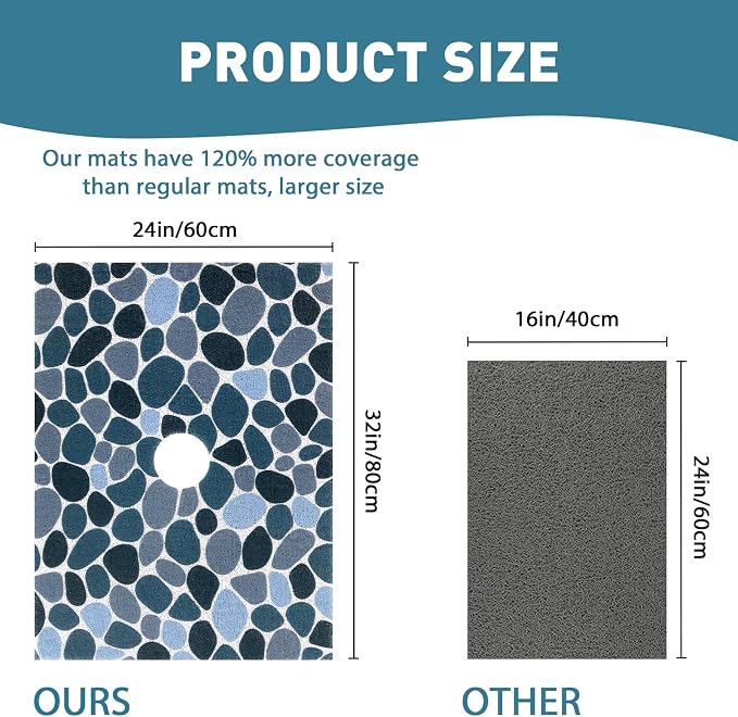 Square Shower Mat Non Slip: 32 x 24 Inch Extra Large Shower Mats with Drain Hole in Middle - PVC Loofah Anti Slip Shower Floor Matt for Inside Shower