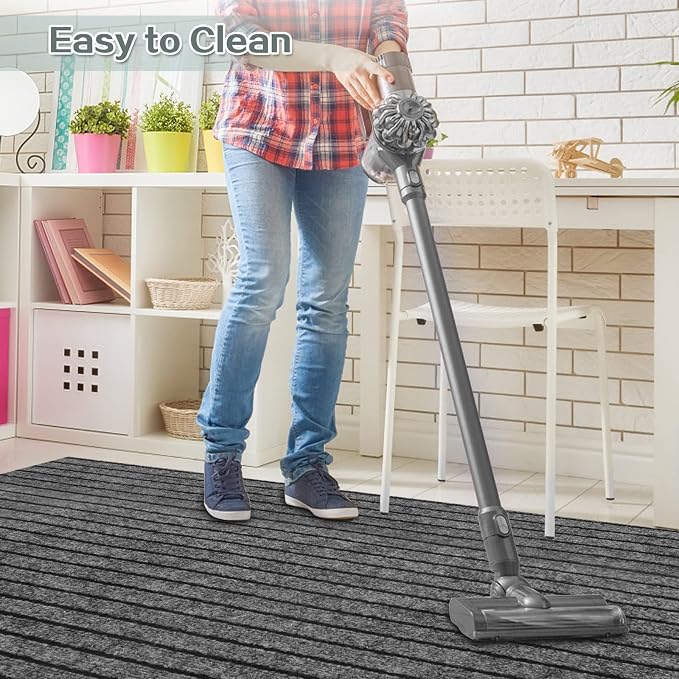 Custom Size Runner Rug 3 ft x 63 ft, 2-82ft Carpet Runners Hallway Entryway Kitchen Garage Laundry Room Area Rugs with Non-Slip Rubber Backing, Gray with Black Stripe