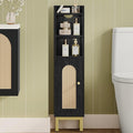 Hzuaneri Bathroom Storage Cabinet, Small Corner Floor Cabinet with Door and Shelves, Narrow Toilet Paper Holder, Bathroom Organizer with Adjustable Shelf, for Small Spaces, Rattan Black BC08204Y