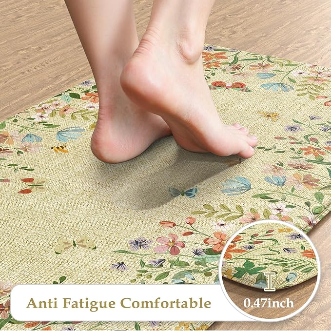 KIMODE Anti Fatigue Kitchen Mats for Floor 20"x59"+20"x32", Cushioned Farmhouse Kitchen Rugs, Non Slip Waterproof Kitchen Floor Mats, Comfort Standing Mats for Laundry Office Sink Desk Brown