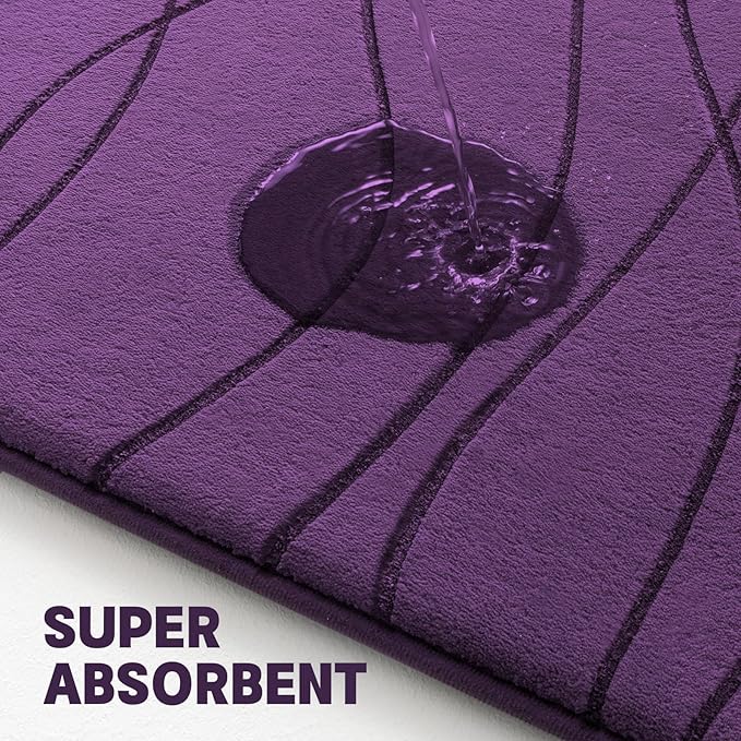 YIHOUSE Memory Foam Bathroom Rug Sets, Purple, 3 Piece | Ultra Soft, Absorbent, Non-Slip, Machine Washable
