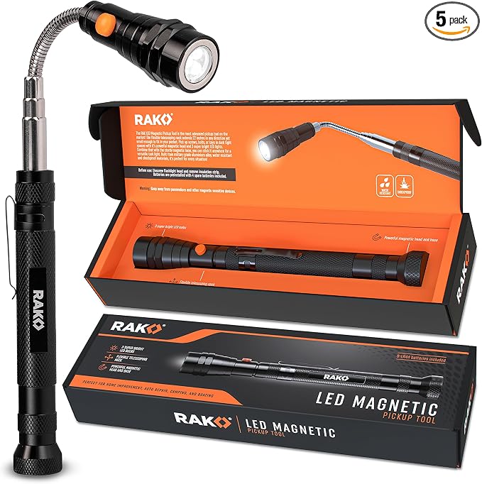 RAK Magnetic Pickup Tool Gifts for Men - Telescoping Magnet with LED Flashlight and 22 Inches Extendable Neck, Cool Gadgets Mechanic Tool, Holiday Gifts for Men, Dad, Husband, Grandpa, Handyman
