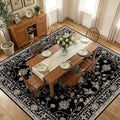 RELEANY Area Rugs Square 10ft Washable Non-Slip, Floral Vintage Distress Medallion Carpet for Living Room Bedroom Dining Room, Black Brown Neutral Dark Tan