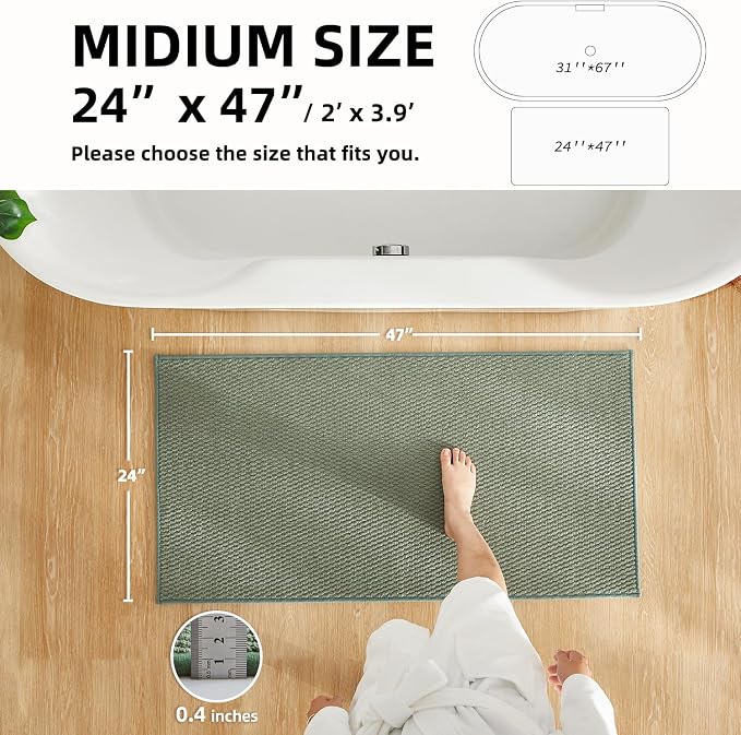 TYUU Bathroom Rugs Non Slip Washable, Super Absorbent Thin Bath Mat Quick Dry Low Pile Bathroom Rug, Sage Green 24"x47"