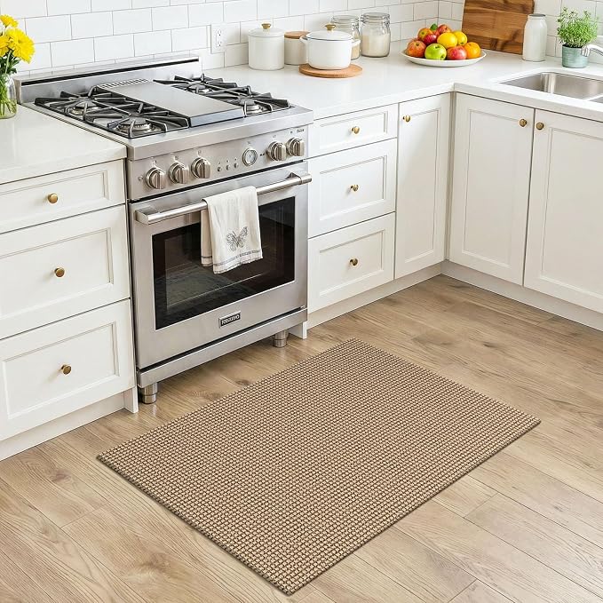 KOZYFLY Indoor Door Mat 2x3 ft Small Area Rugs Washable Front Door Mat Non Slip Rubber Backed Entryway Rug Cotton Entrance Doormat for Front Porch Bathroom Kitchen Bedroom, Orange Beige/Tan/Brown