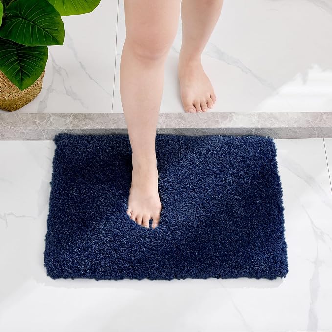 Disolla Navy Bathroom Rug 17x24 - Non-Slip Plush Small Bath Mat, Highly Absorbent & Ultra Soft Fluffy Floor Mat, Machine Washable for Shower and Tub