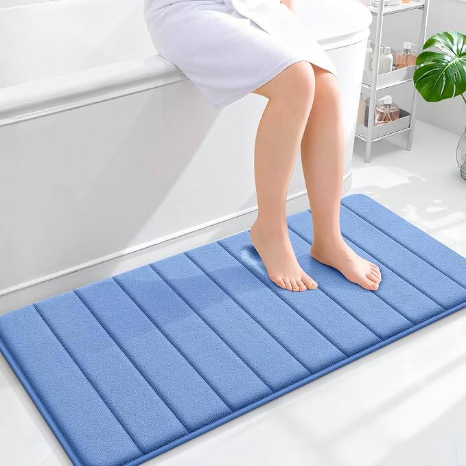 OLANLY Memory Foam Long Bathroom Rugs Runner 44x20, Super Soft Absorbent Bath Mat, Quick Dry, Machine Washable Shower Rugs, Bathmat Carpet, Bathroom Home Decor Accessories, Cornflower Blue