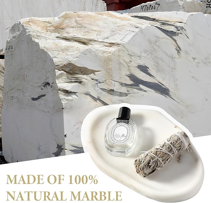 Koville Luxurious White Marble Vanity Tray, Cloud Shape Serving Stone Key Tray for Home Decor, 10"x7" Bathroom Marble Storage Trays, Stone Plate Holder for Perfume and Jewelry (Oriental Calacatta)