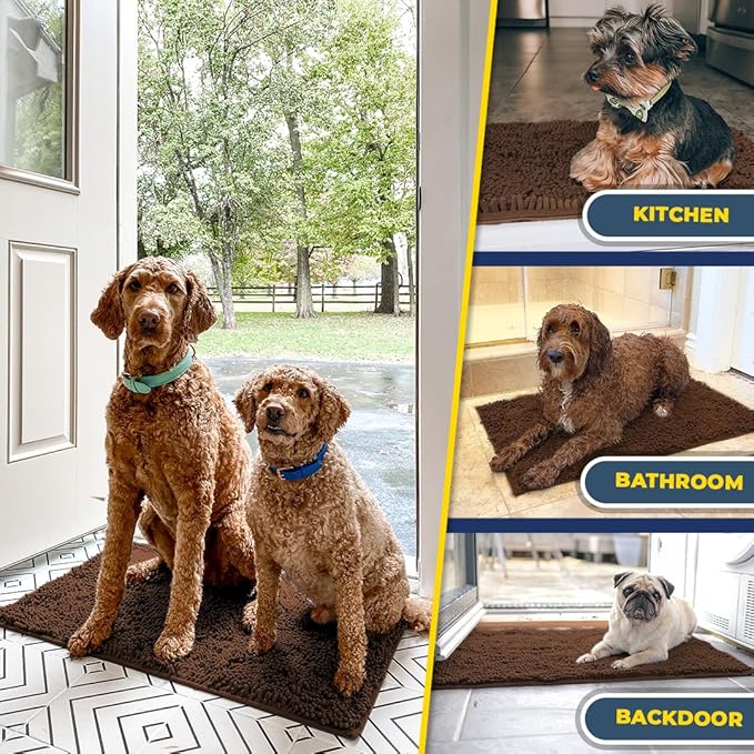 Muddy Mat® | Super Absorbent Door Mat Indoor, Microfiber Quick Dry Chenille Entryway Rug, Non-Slip Front Door Mat, Indoor Mats for Entryway, Machine Washable Pet Rug, Brown 59"x35"