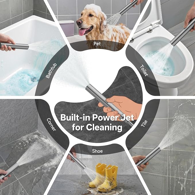 Veken All Metal 10" Shower Head with Handheld, Luxurious Square Double Rain Shower Heads with Spray Combo, Dual High Pressure Detachable Rainfall Showerhead with Extension Arm, Long Hose,Gunmetal Gray