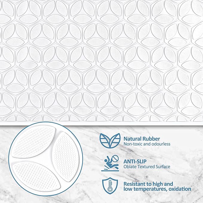 Non Slip Bathtub Mat | Real Rubber Bath Mat for Tub and Shower, Shower Mat for Daily Safety, Pet Dog Mat, Soft No-Slip Bath Mat | Nonskid Bathroom Tub Mat, 16” x 28”（White）