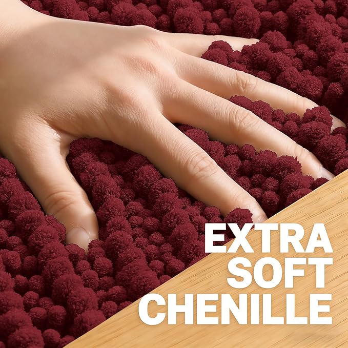 OLANLY Bathroom Rug Mat 59x35, Thick Soft and Absorbent Chenille Bath Mat, Non-Slip Rubber Backing, Machine Washable Quick Dry Bath Rugs for Tub Shower Floor, Home Decor Accessories, Burgundy