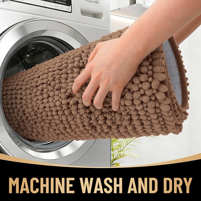 OLANLY Thick Bathroom Rugs 30x20, Extra Soft Absorbent Chenille Bath Rugs, Rubber Backing, Machine Wash Dry, Bath Mats for Bathroom Floor, Tub and Shower, Home Decor Accessories, Mocha