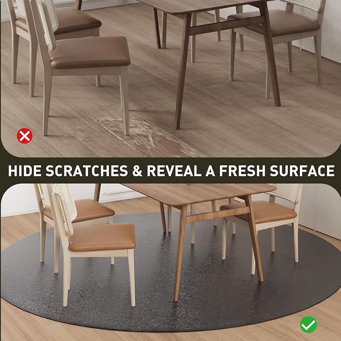 Black Plastic Floor Mat for Under Dining Table, 8ft Round No Slip Waterproof Vinyl Area Rug for Home, Anti-Spill Hard Floor Protector Cover for Living Room, Splat Mat for Under High Chair