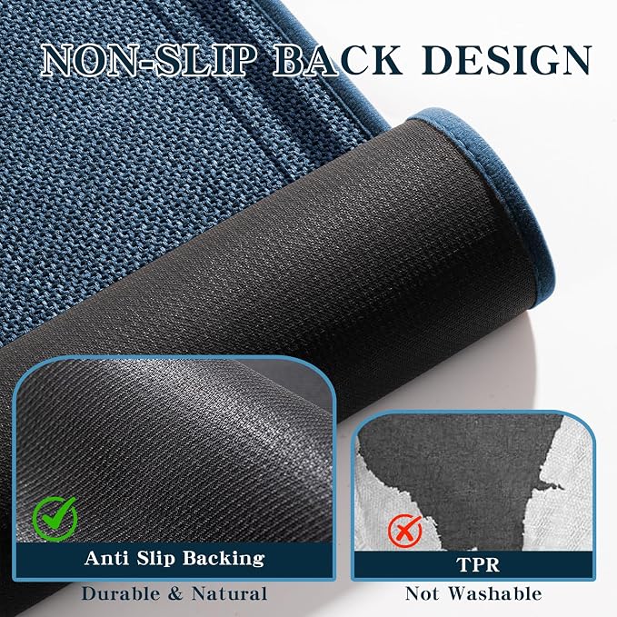 chakme Bathroom Rugs Mat 32x17, Ultra Thin Non Slip Bath Mat Quick Dry Absorbent Bath Mat for Bathroom, (Dark Blue, 32"x17")