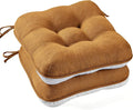 BETU Chair Cushions for Dining Chairs Set of 2,3.5" Thick Kitchen Table Chair Pads with Ties,Non Slip Backing and Covers, Seat Cushion for Dining Room,Bar,Patio Chairs,15.5"X15.5"X3.5",Caramel