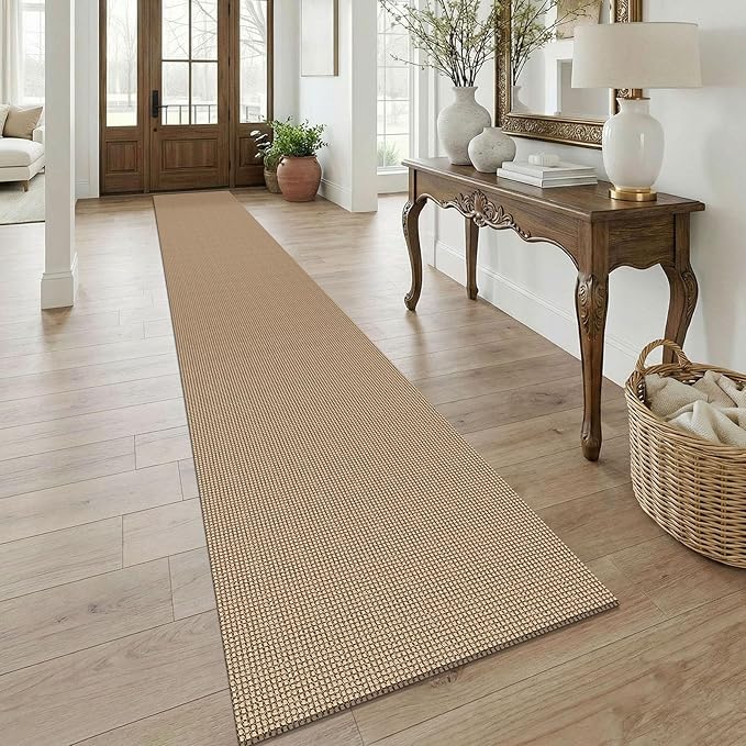 KOZYFLY Boho 2.5'x18' Runners Rugs for Hallway, Extra Long Washable Runner Rug, Woven Non Slip Kitchen Runner, Cotton Entryway Rug, Floor Carpet for Entry, Aisle, Hall, Orange Beige/Tan/Brown