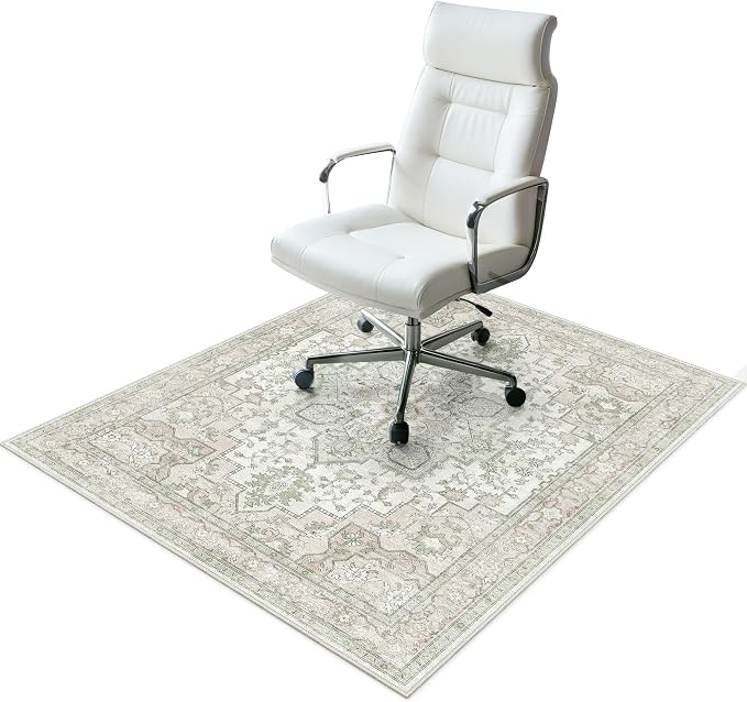 36"x48" Office Chair Mat for Hardwood Tile Floor, Under Desk Carpet Protector for Rolling Computer Chair Mat, Machine Washable Area Rug, Anti-Slip 1/5" Thick Low Pile Thin Vinyl Floor Mat, Mint