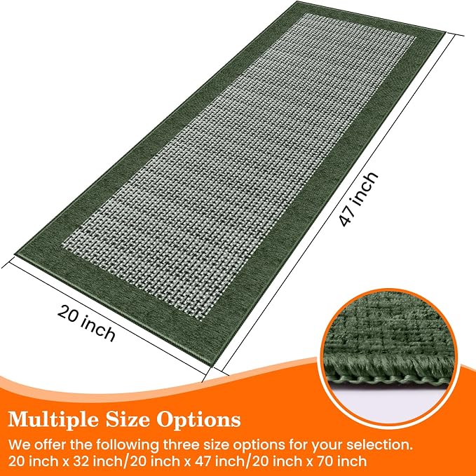 StepRite Kitchen Rugs, Kitchen Mat for Floor, 47"x20" Non-Slip Machine-Washable Commercial Floor Mat, Absorbent Heavy-Duty Rug for Office & Home, Sink Standing Mat, Entryway Carpet, Door Mat, Green