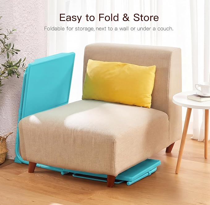 HUANUO Adjustable TV Tray Table - TV Dinner Tray with Cup Holder on Bed & Sofa, Comfortable Folding Table with 6 Height & 3 Tilt Angle Adjustments for Laptop (Azure)