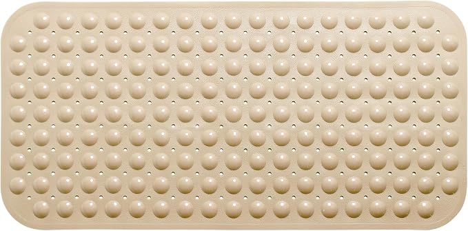 Large Non-Slip Bathtub & Shower Mat 31”x16” (Smooth/Non-Textured Tubs Only) Safe, Clean, Machine-Washable, Superior Grip&Drainage, Vinyl, Opaque Light Brown
