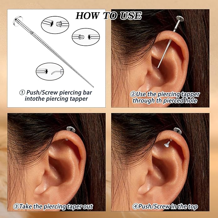 GEMQUEEN Piercing Taper Ball Grabber Tool for Changing Jewelry - 14G 16G 18G 20G Stainless Steel Flat Back Earrings Applicator Tool Threadless Insertion Pin Thread Body Piercing Kit for Ear Nose Lip