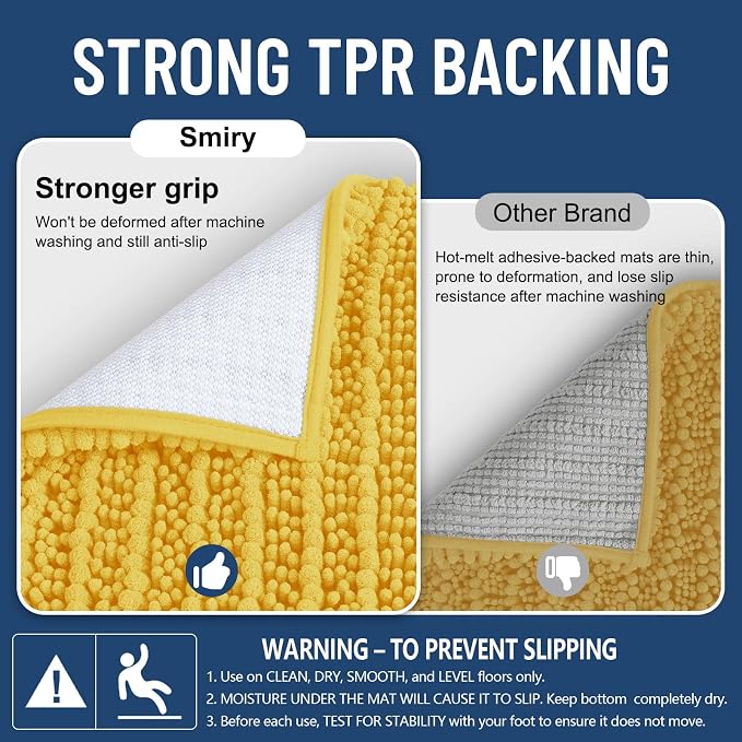 Smiry Bathroom Rugs Mat 47x24, Extra Soft Absorbent Chenille Bath Rugs, Non Slip Rubber Backing Machine Washable Quick Dry Bath Mats for Bathroom Floor, Tub, Shower, Home Decor Accessories, Yellow