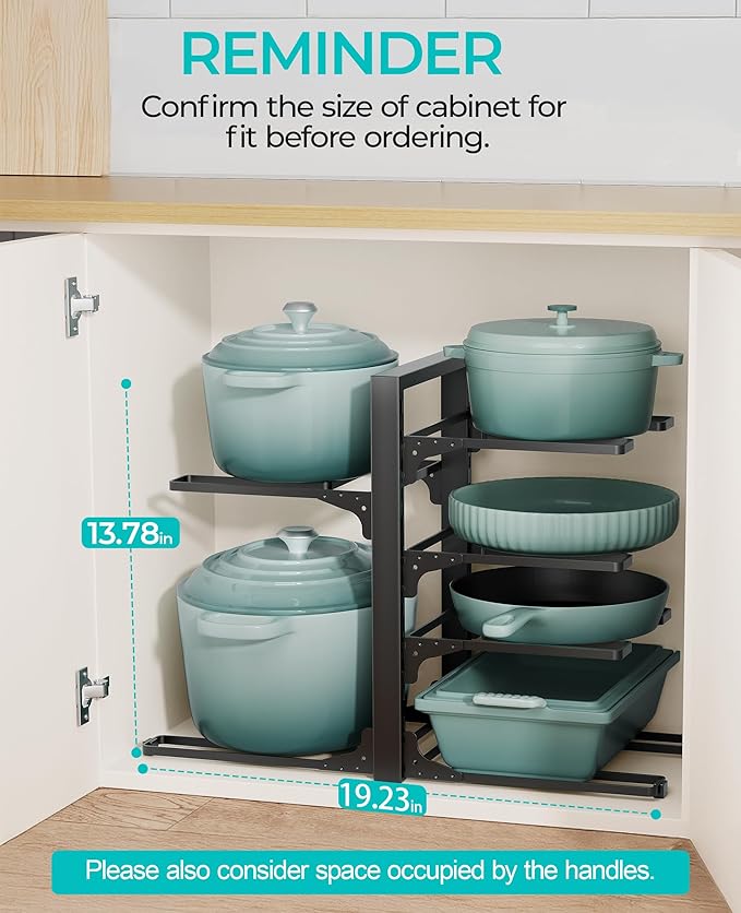 ORDORA Pots and Pans Organizer under Cabinet 13.78" Height, 6-Tier Kitchen Cabinet Organizers and Storage, Heavy Duty Pots and Pan Storage Rack Organizer inside Cabinet, Adjustable Pot Rack