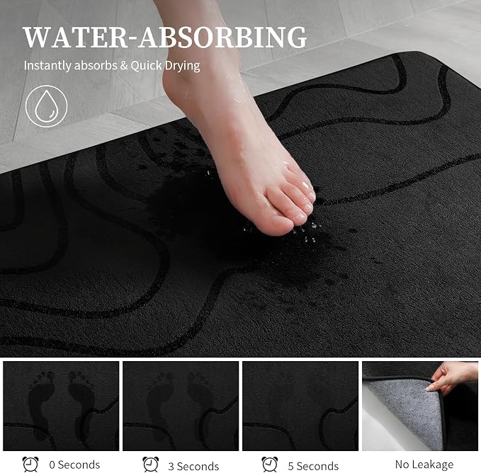 YIHOUSE Memory Foam Bathroom Rugs Sets 2 Piece - Extra Thick Ultra Soft Absorbent Bath Mat Set, Non-Slip Machine Washable Bath Rugs for Bathroom, Tub & Shower, Home Decor (32"x20"+24"x17", Black)