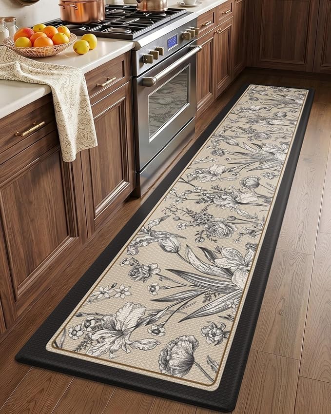 LUMI Anti Fatigue Kitchen Cushioned Mat for Floor, Padded Waterproof Runner for Standing, Stain Resistant Comfort Rugs for Home, Sink, Laundry, 24x108