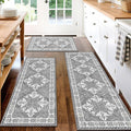 3-Piece Kitchen Rugs, Non-Slip & Washable Floor Mats, Water-Absorbent Area Pad, Standing Desk Mat for Office, Home, Doorway, Laundry, Kitchen Accessories (Light Grey)