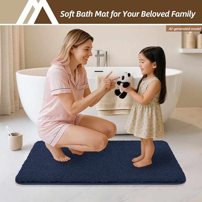 COSY HOMEER Bath Rugs for Bathroom Extra Thick- Anti-Slip Bath Mats Soft Plush Yarn Shaggy 100% Strong Mirco Polyeste Mat Living Room Bedroom Mat Floor Water Absorbent(Navy,24x48 - Inches)