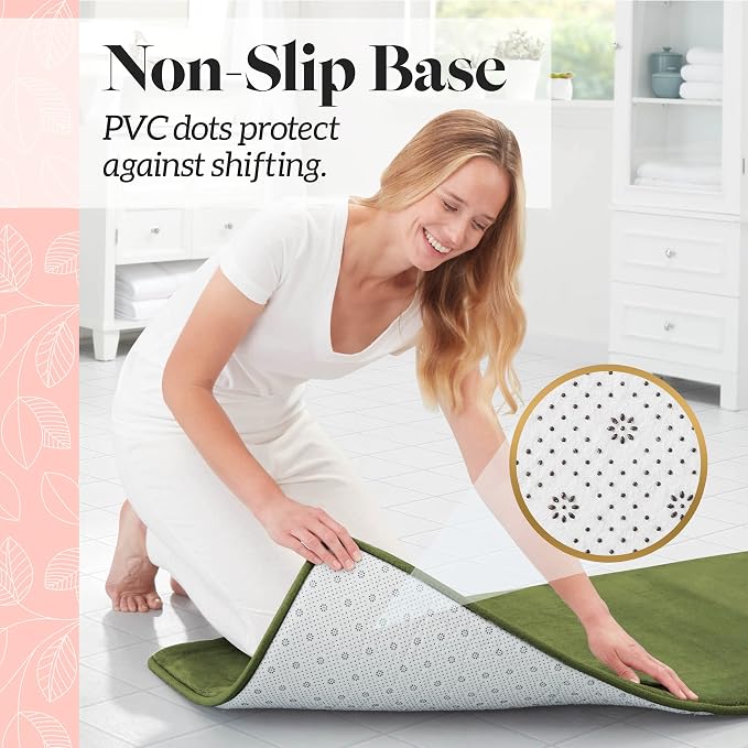 Memory Foam Bath Mat Non Slip Absorbent Super Cozy Velvet Bathroom Rug Carpet (17 inches X 24 inches, Green)