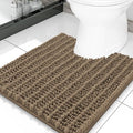 Smiry Bathroom Toilet Rugs U Shaped 20x20, Extra Soft Absorbent Non Slip Rubber Backing Chenille Contour Bath Rugs for Toilet, Machine Washable Contoured Bath Mats, Camel