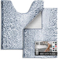 Hearth & Harbor Bathroom Rugs, Chenille Bath Mat - Machine Washable Bath Mats for Bathroom Non-Slip Backing Rubber, Quick Dry Bathroom Mat, 17 x 24 + 20 x 24 - Ombre Blue