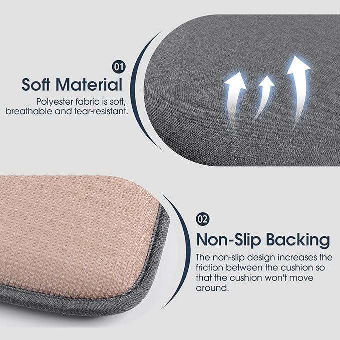 TushGuard Chair Cushions, 4 Pack Memory Foam Chair Pads, Seat Cushion, Kitchen Chair Cushions Set of 4, Anti-Slip Backing & Fixed Straps,Grey