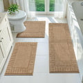 Pauwer Bathroom Rugs Sets 3 Piece Non Slip Machine Washable Bathroom Shower Rugs with U-Shaped Contour Toilet Mat Plush Shaggy Absorbent Microfiber Bath Mat Set, Khaki