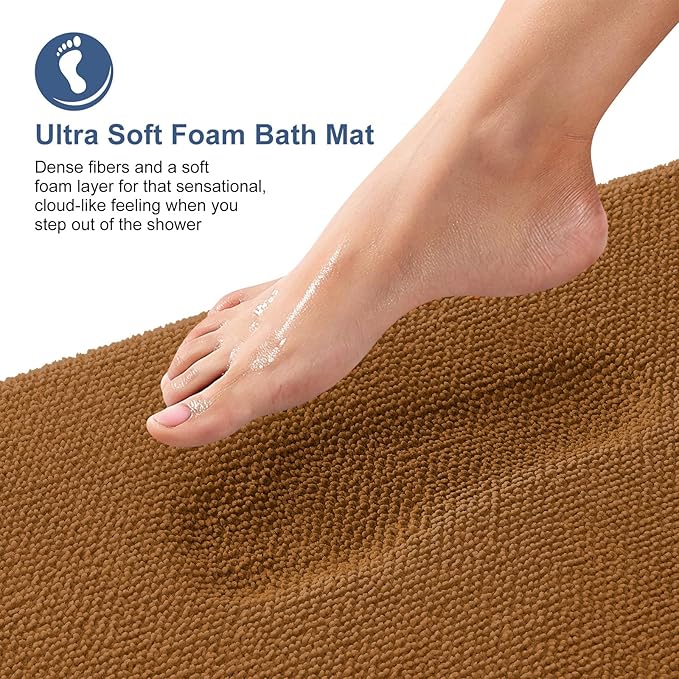 OLANLY Thick Memory Foam Bathroom Runner Rugs 70x24, Extra Soft Absorbent Long Bath Rug, Quick Dry Bath Mats, Non-Slip, Machine Washable Mat for Bathroom, Tub and Shower, Home Decor Accessories, Ochre