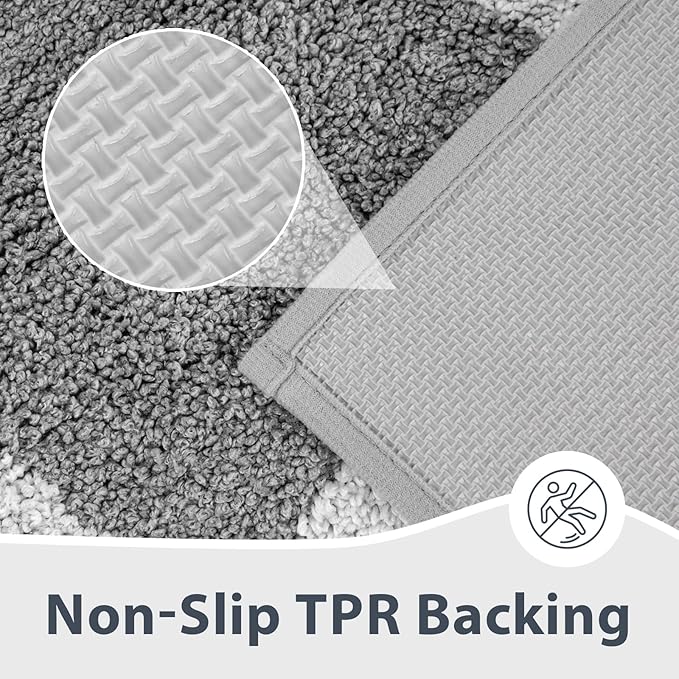 anllugs Bathroom Rugs 30" x 60", Non-Slip Extra Soft Absorbent Bath Rugs, Machine Washable Quick Dry Bath Mats for Bathroom Floor, Shower, Bathtub and Sink, Checkered Light Grey & Grey