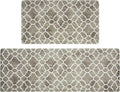 FRESHMINT Kitchen Mat Set of 2, Anti-Fatigue Cushioned Kitchen Mats for Floor, Waterproof Non Slip Comfort Standing Mat, Boho Kitchen Rug for Kitchen Decor, Sink, Office, 17"x30"+17"x47", Khaki Tan