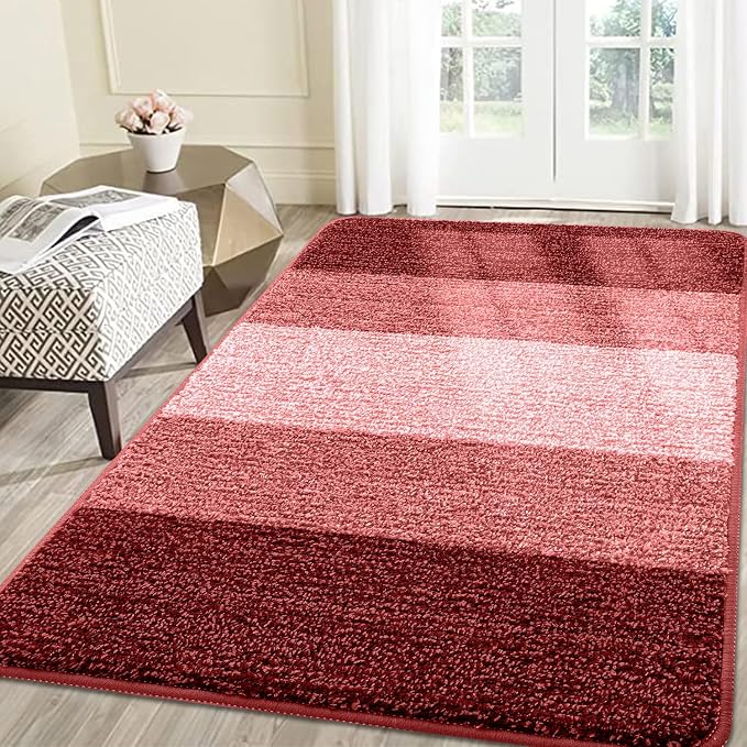 Smiry Dog Door Mat for Muddy Paws, Absorbs Moisture and Dirt, Low-Profile Entryway Mat with Non-Slip Backing, Entry Indoor Outdoor Doormat for Inside Floor (71x47 Inches, Burgundy, Striped)