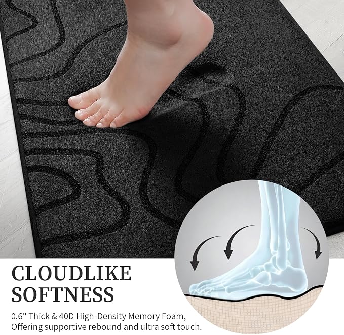 YIHOUSE Memory Foam Bathroom Rugs Sets 2 Piece - Extra Thick Ultra Soft Absorbent Bath Mat Set, Non-Slip Machine Washable Bath Rugs for Bathroom, Tub & Shower, Home Decor (32"x20"+24"x17", Black)