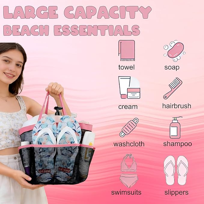 Attmu 2 Pack Mesh Shower Caddy Portable, Quick Dry Hanging Shower Tote Bag for College Dorm Room Essentials, Large Capacity Shower Caddy Dorm for Bathroom Gym Swimming